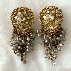Vintage Ornate Gold & Chandelier Dangle Clip On Earrings